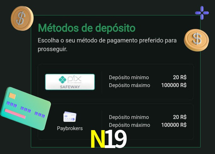 O cassino N19 oferece uma grande variedade de métodos de pagamento